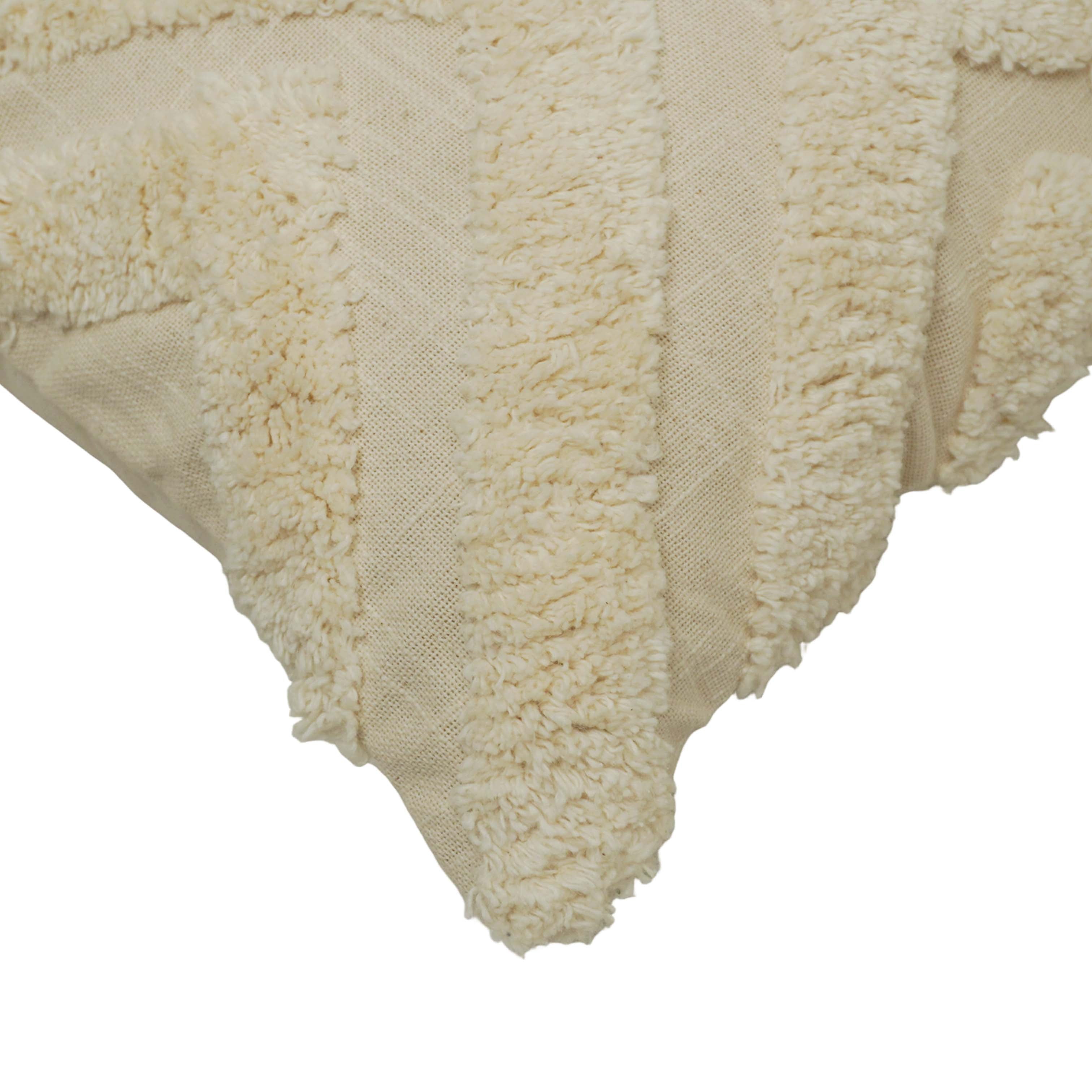 Ziggy Tufted Cotton Cushion Cover 40 x 60 cm | Handcrafted Textured Geometric Throw Pillow Cover | Ivory | Hidden Zipper