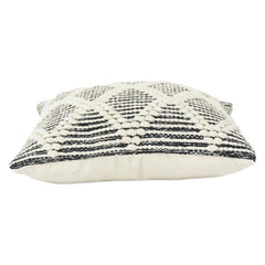 Textured Geometric Cotton Cushion Cover 45x45 cm | Black & Off-White Embroidered Throw Pillow