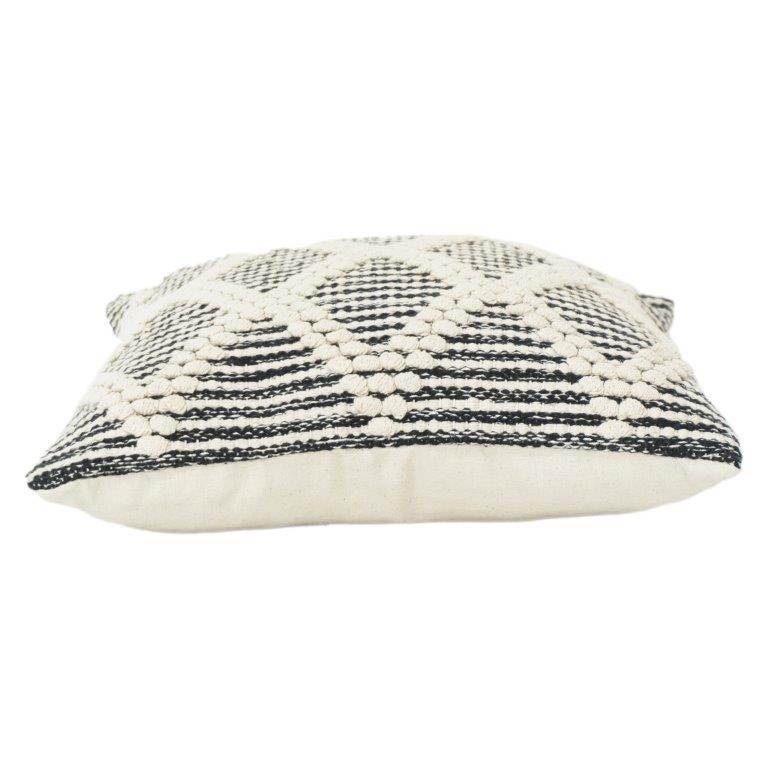 Textured Geometric Cotton Cushion Cover 45x45 cm | Black & Off-White Embroidered Throw Pillow