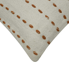 Handwoven Cotton Cushion Cover 45x45 cm | Ivory with Rust Dotted Woven Stripe Design | Decorative Throw Pillow Cover | Hidden Zipper | Modern Boho Home Décor
