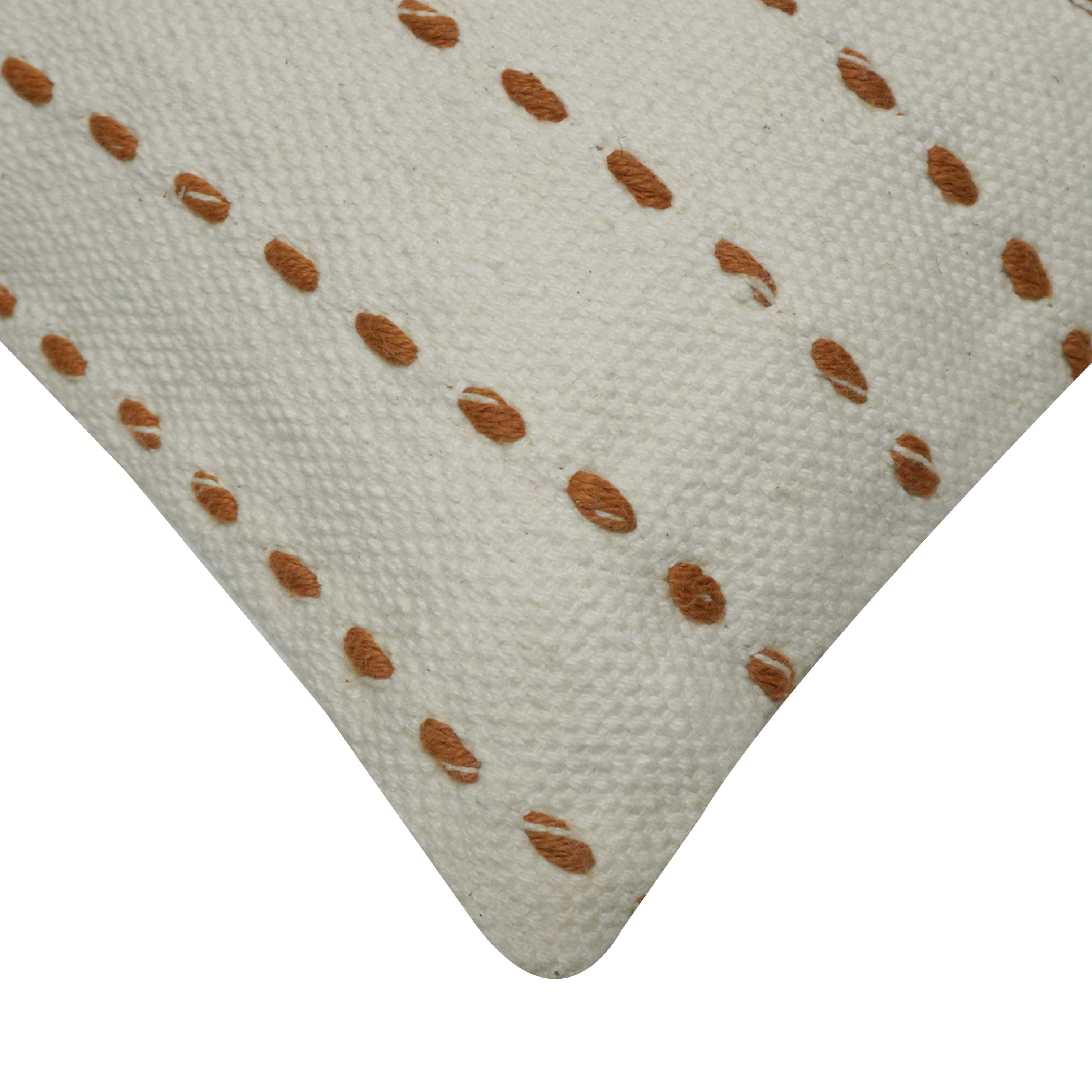 Handwoven Cotton Cushion Cover 45x45 cm | Ivory with Rust Dotted Woven Stripe Design | Decorative Throw Pillow Cover | Hidden Zipper | Modern Boho Home Décor