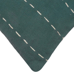 Teal hand embroidered cotton cushion cover with running stitch 45x45 cm