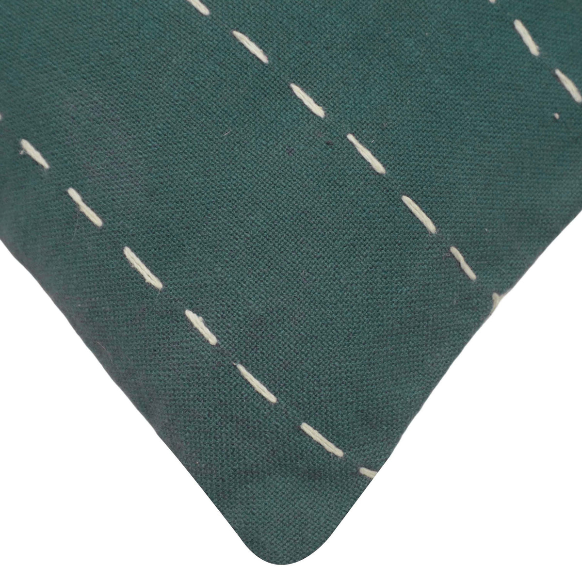 Teal hand embroidered cotton cushion cover with running stitch 45x45 cm