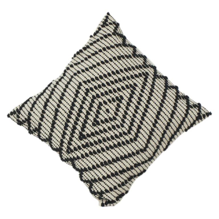 Handwoven Cotton Cushion Cover 45x45 cm – Black & Off-White Geometric Textured Design | Boho Modern Throw Pillow