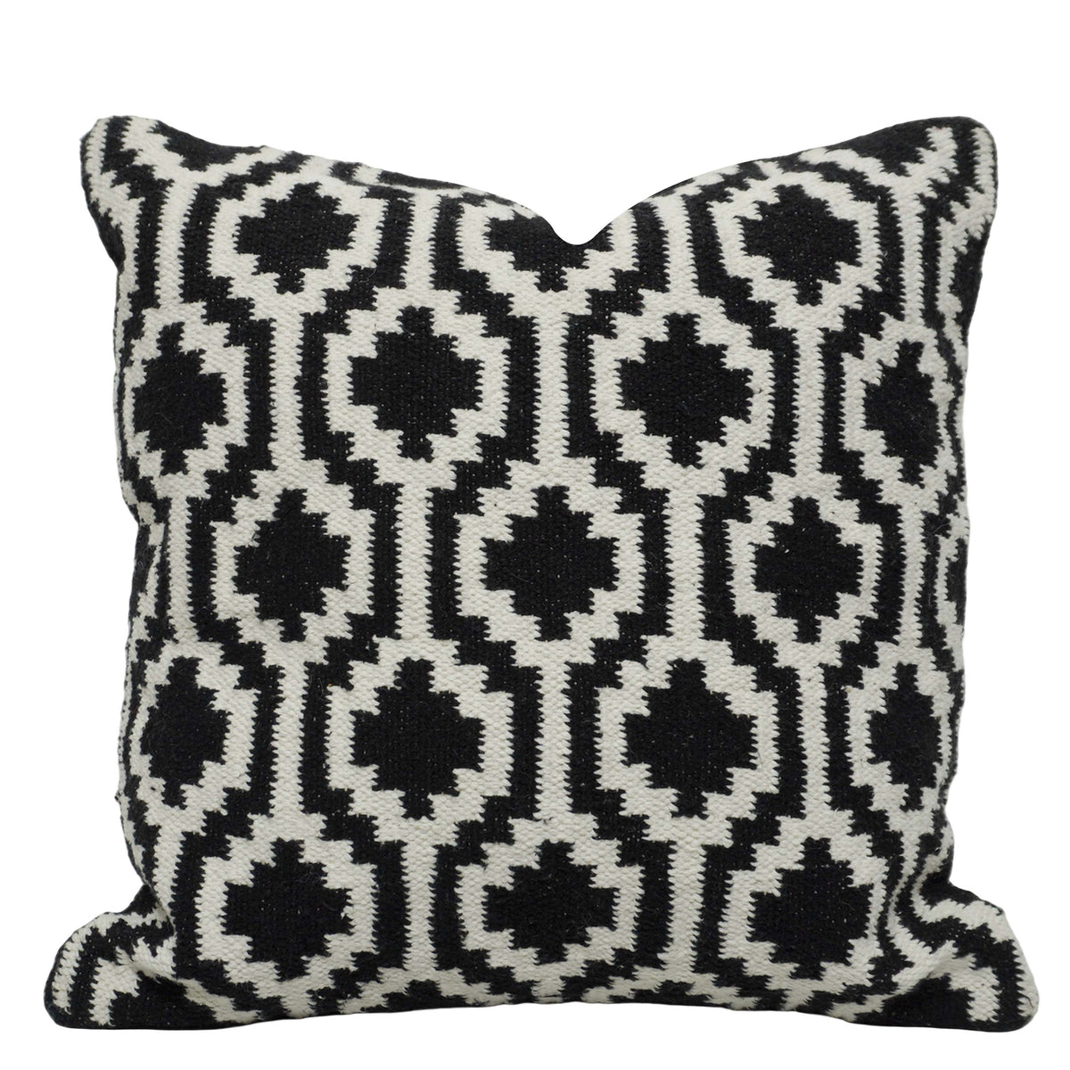 Handwoven Cotton Cushion Cover 45x45 cm | Black & White Geometric Woven Throw Pillow Cover | Modern Boho Home Décor