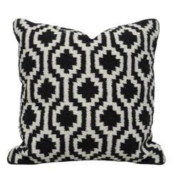 Handwoven Cotton Cushion Cover 45x45 cm | Black & White Geometric Woven Throw Pillow Cover | Modern Boho Home Décor