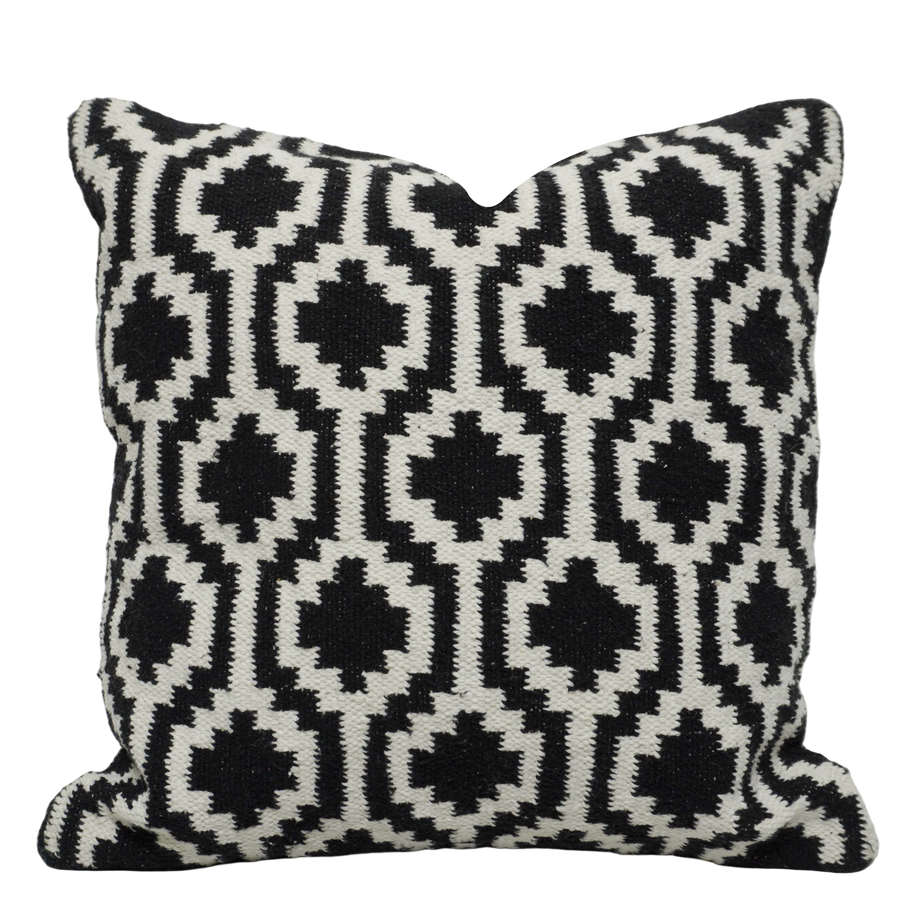 Handwoven Cotton Cushion Cover 45x45 cm | Black & White Geometric Woven Throw Pillow Cover | Modern Boho Home Décor