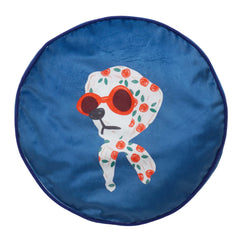 Printed Round Velvet Cushion Cover with Stylish Dog Illustration | Decorative Throw Pillow Cover | 40 x 40 cm | Concealed Zip Closure
