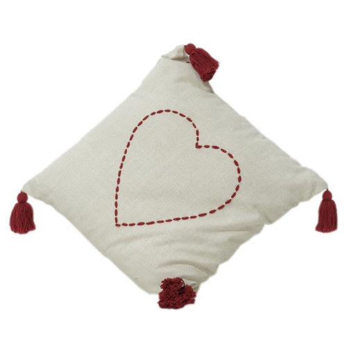Bestickter Herz Baumwoll-Kissenbezug mit Quasten | Minimalistisch Romantische Deko | 45x45 cm