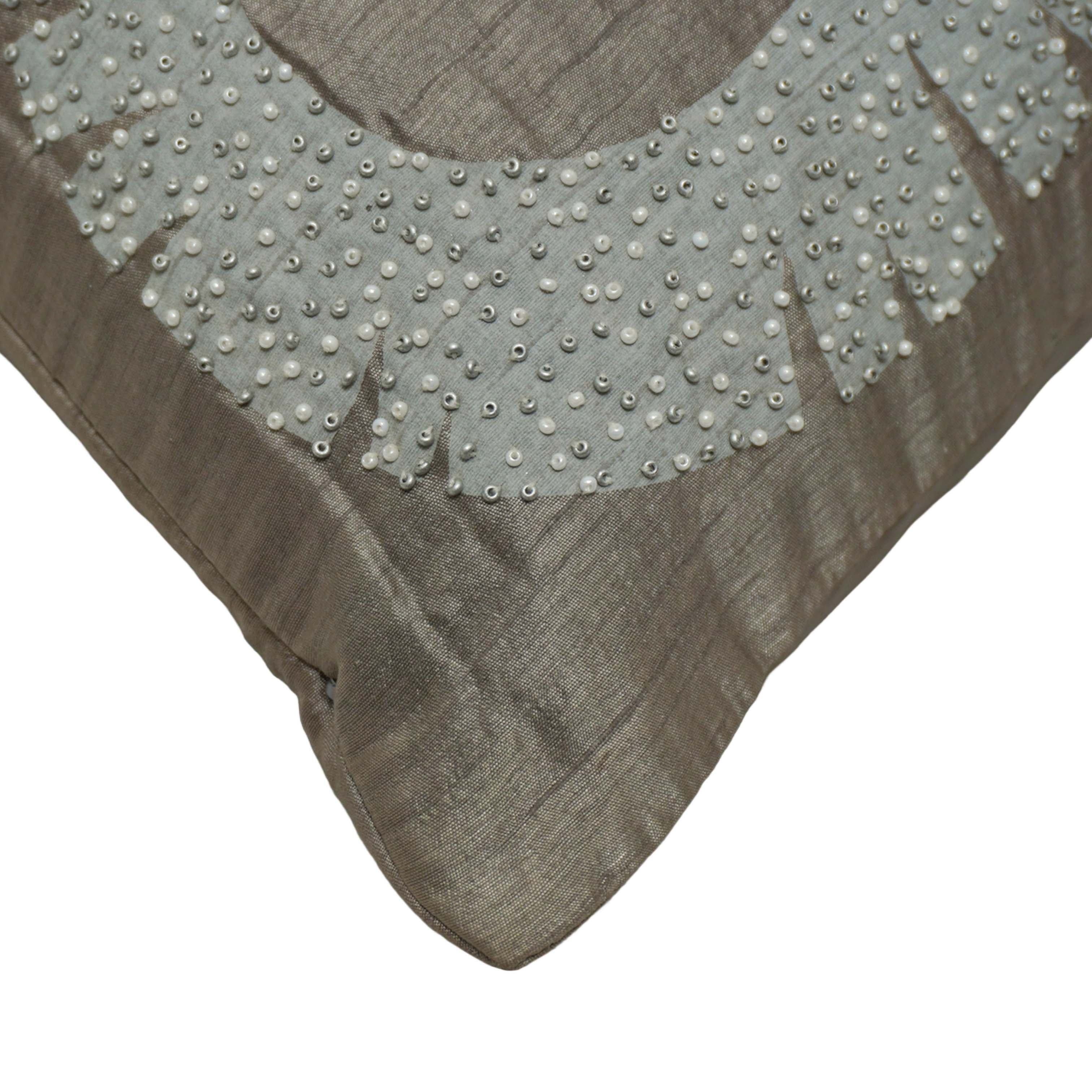 Luxury Grey Embroidered Cotton Cushion Cover 45x45 cm | Abstract Floral Beaded Design | Decorative Throw Pillow Cover with Hidden Zip | Modern Home Décor
