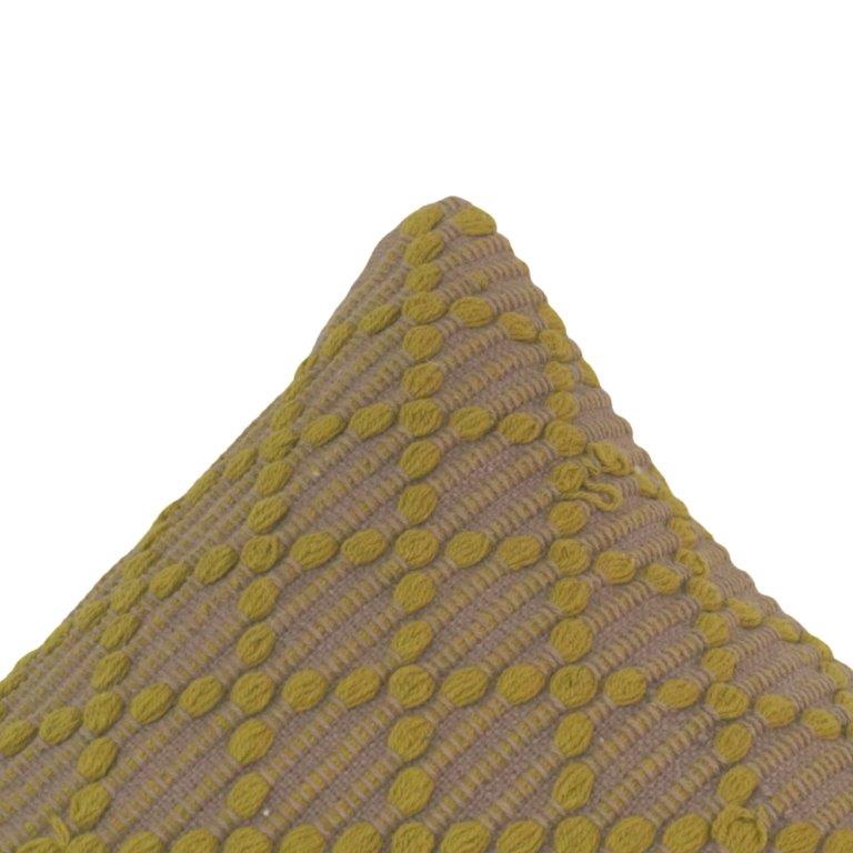 Handmade Cotton Textured Cushion Cover 45x45 cm – Geometric Embroidered Throw Pillow Cover in Mustard & Taupe - Bulk manufacturer & supplier from Panipat, India