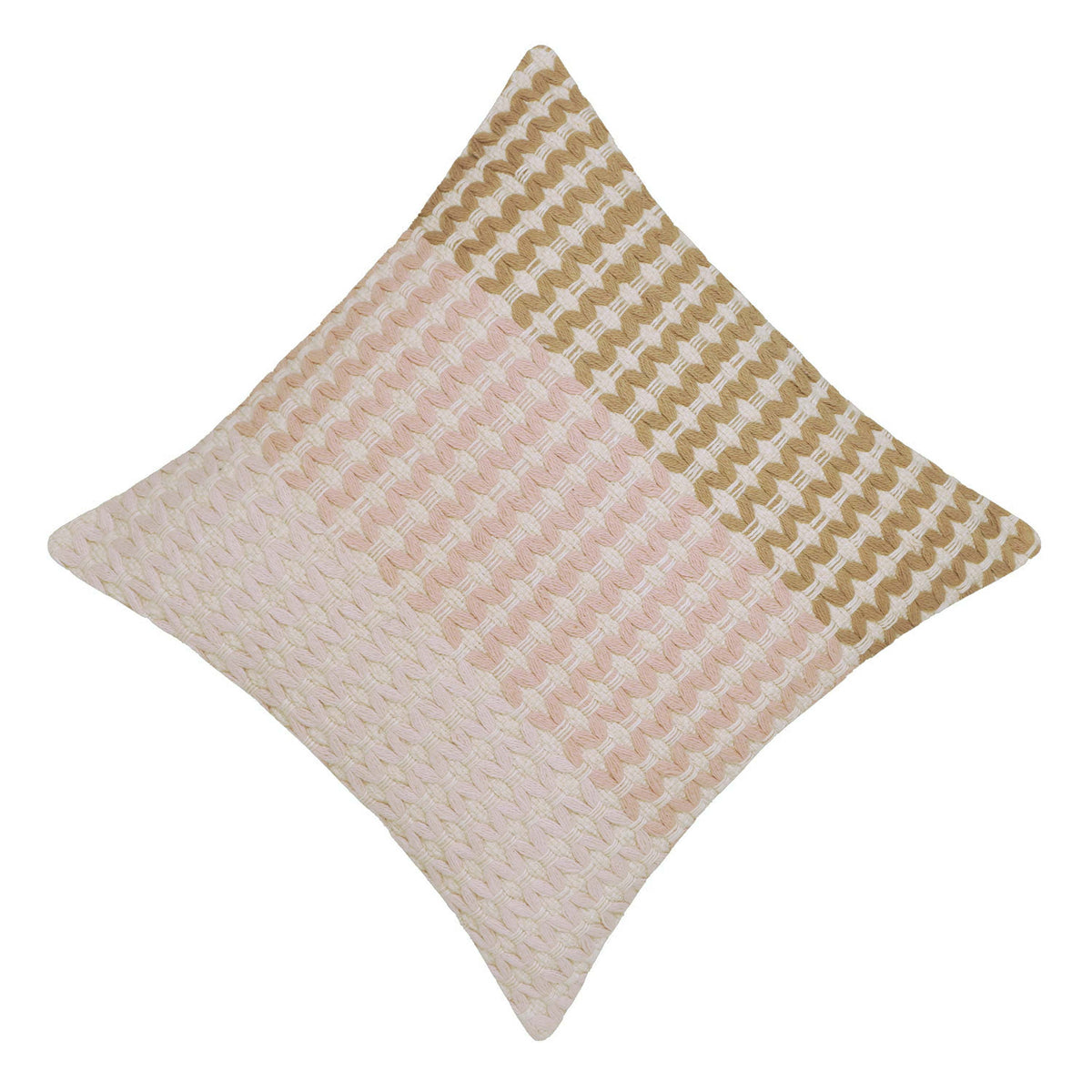Handwoven Textured Geometric Cushion Cover – Ivory, Beige & Blush Pink – 45 x 45 cm
