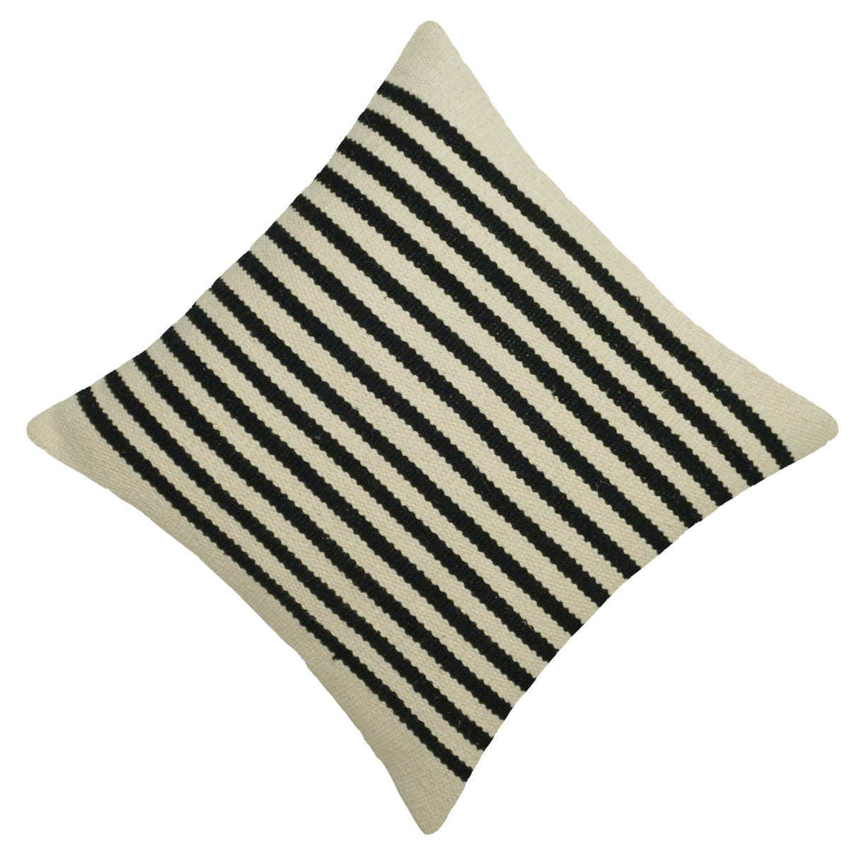 Handwoven Cotton Striped Cushion Cover 45x45 cm | Black & Natural Woven Throw Pillow Cover | Modern Farmhouse & Scandinavian Home Décor | Hidden Zipper | 100% Cotton