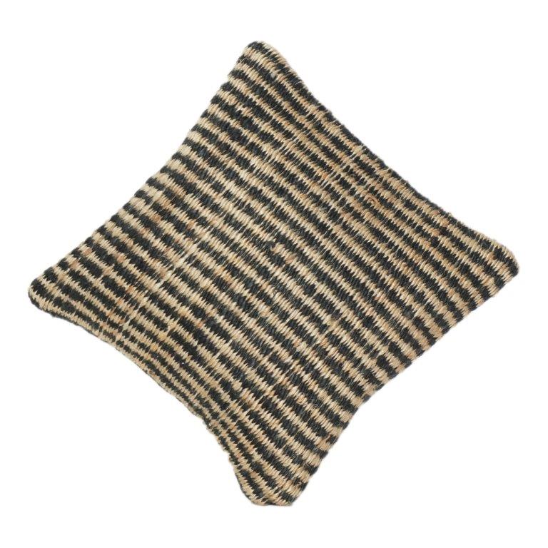 Handwoven Jute Cushion Cover | Natural & Black Striped Textured Throw Pillow Cover | Rustic Boho Home Décor