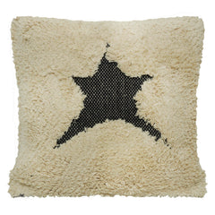 Handmade Tufted Cotton Cushion Cover 45x45 cm | Black Star Design on Ivory | Soft Textured Decorative Throw Pillow Cover | Hidden Zip