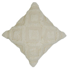 Ivory geometric diamond handcrafted tufted cotton cushion cover 45x45 cm