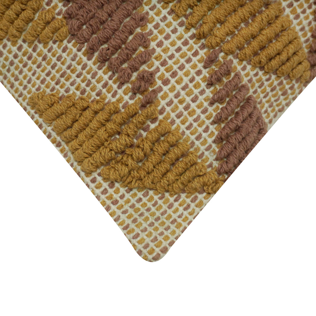 Handwoven Cotton Cushion Cover – Mustard & Brown Geometric Leaf Pattern, 45 x 45 cm
