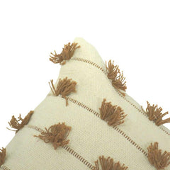 Handmade Tufted Cotton Cushion Cover 45x45 cm | Boho Textured Tassel Pillow Cover | Neutral Decorative Cushion