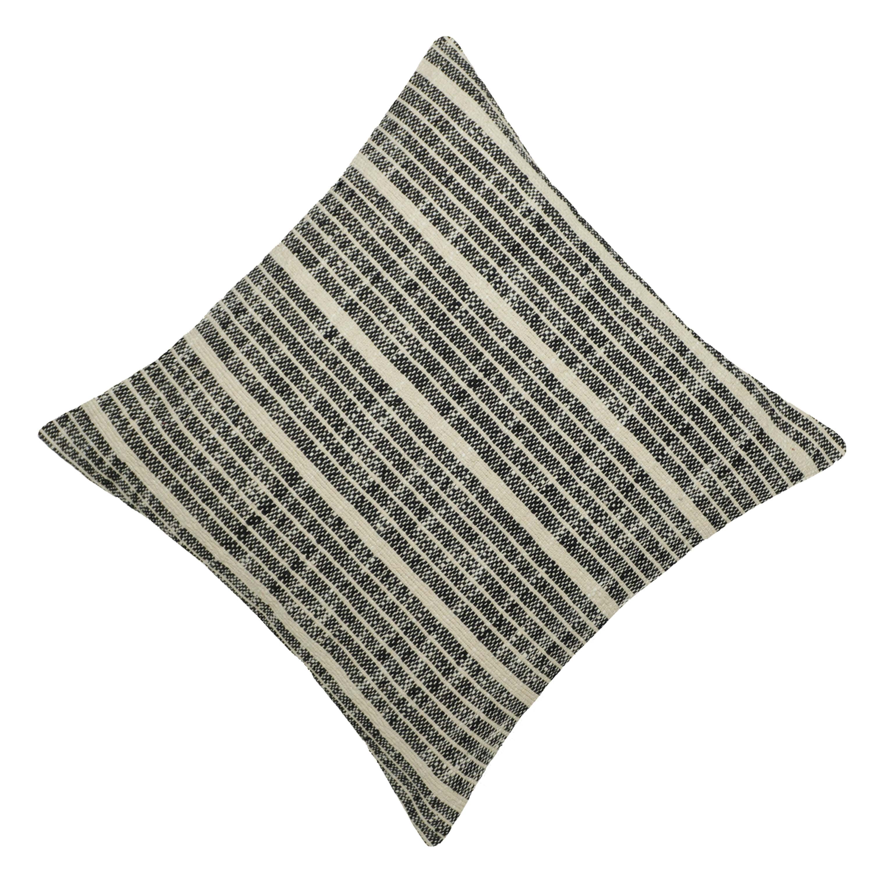 Handwoven Cotton Cushion Cover 45x45 cm | Black & Natural Striped Woven Throw Pillow Cover | Modern Boho Farmhouse Decorative Cushion Cover | Hidden Zipper