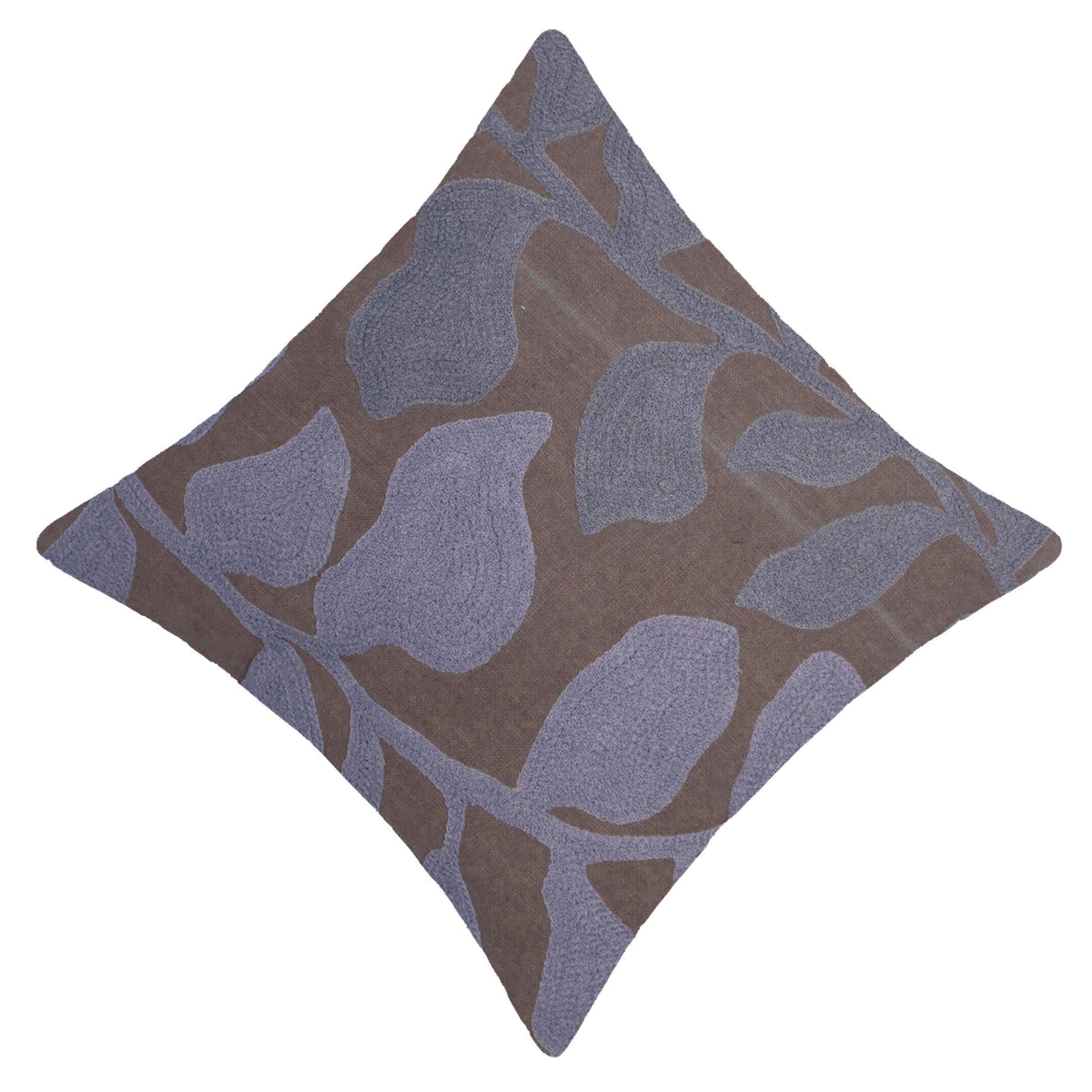 45x45 cm Machine Embroidered Cotton Cushion Cover | Modern Leaf Pattern | Decorative Throw Pillow Cover with Concealed Zip | Grey & Brown