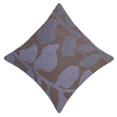 45x45 cm Machine Embroidered Cotton Cushion Cover | Modern Leaf Pattern | Decorative Throw Pillow Cover with Concealed Zip | Grey & Brown