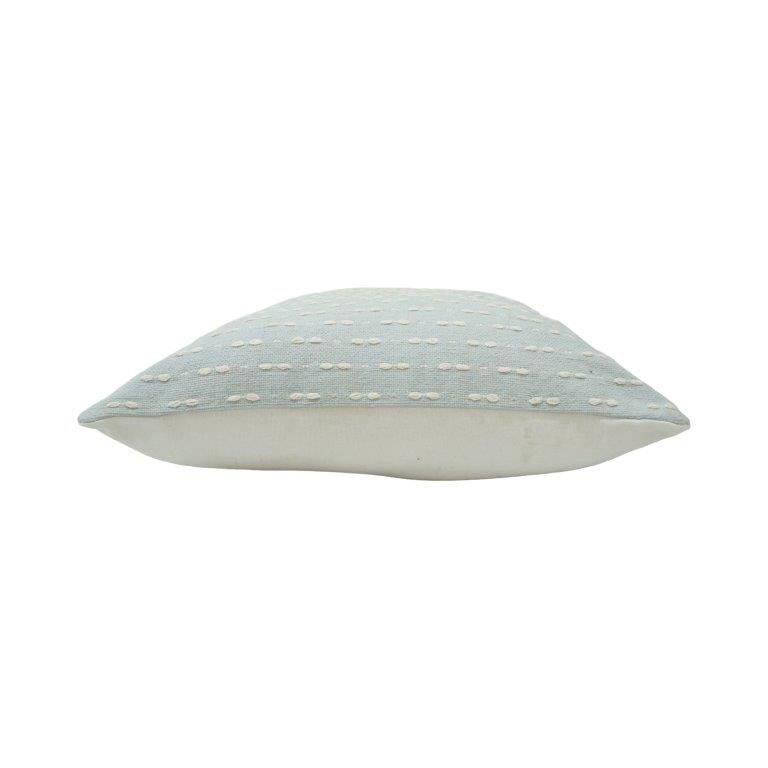 Handmade Cotton Textured Cushion Cover 45x45 cm | Light Blue Embroidered Dash Pattern Pillow Cover | Artisan Home Décor - Bulk manufacturer & supplier from Panipat, India