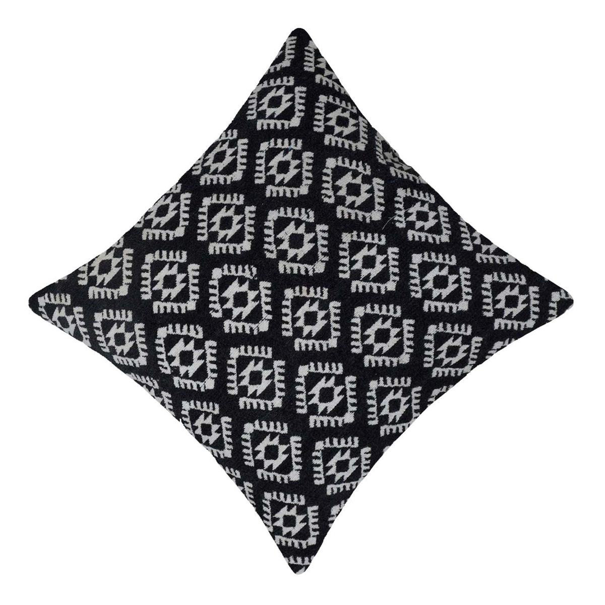 Handwoven Jacquard Cotton Cushion Cover 45x45 cm | Black & White Geometric Woven Design | Decorative Sofa Throw Pillow Cover | Hidden Zipper | 18x18 Inch - Bulk manufacturer & supplier from Panipat, India