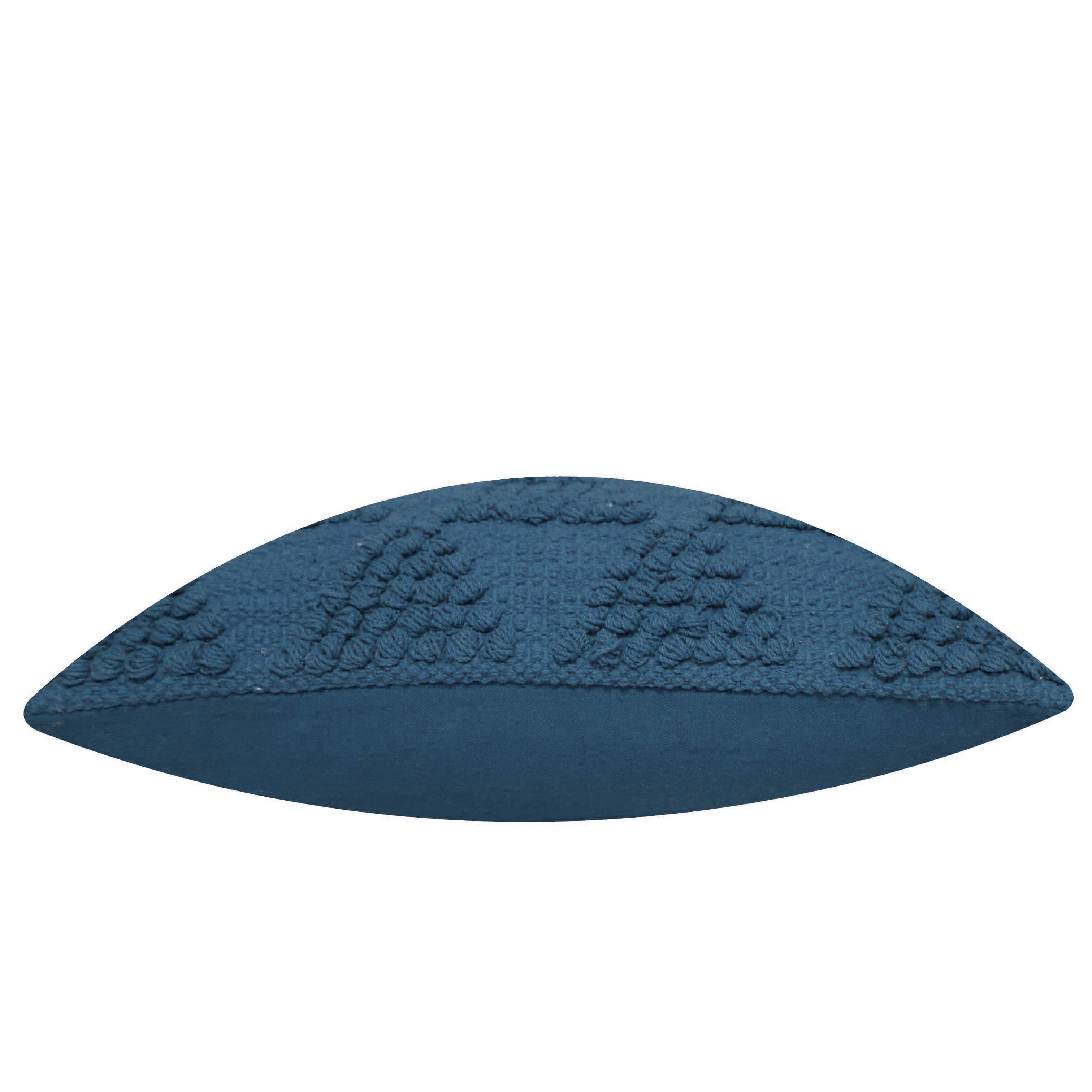 Handwoven Cotton Cushion Cover 45x45 cm – Textured Abstract Pattern in Deep Navy Blue