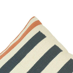 Handwoven Striped Cotton Cushion Cover | Black, Ivory & Rust Accent Pillow | 45x45 cm Handmade Boho Cushion