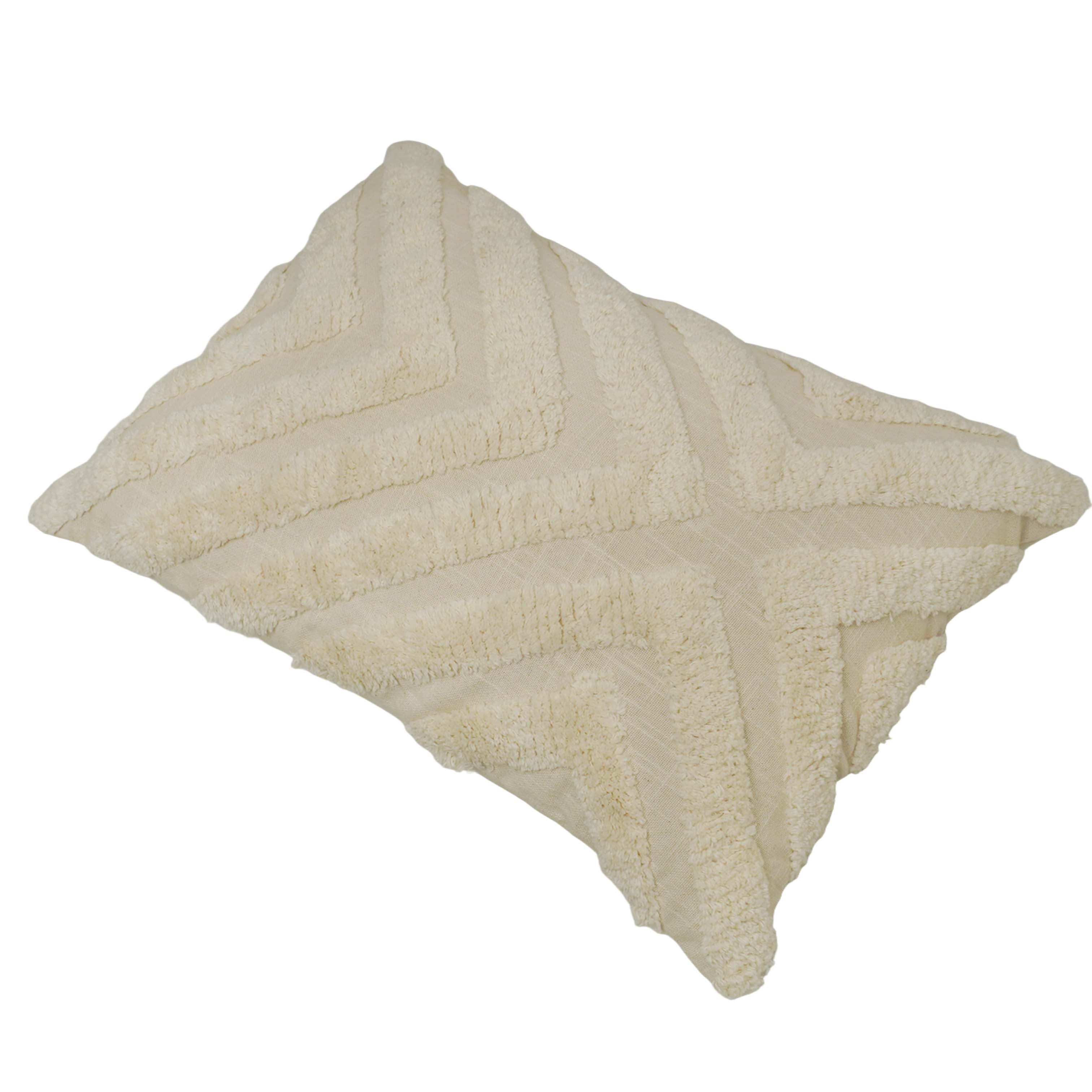Ziggy Tufted Cotton Cushion Cover 40 x 60 cm | Handcrafted Textured Geometric Throw Pillow Cover | Ivory | Hidden Zipper