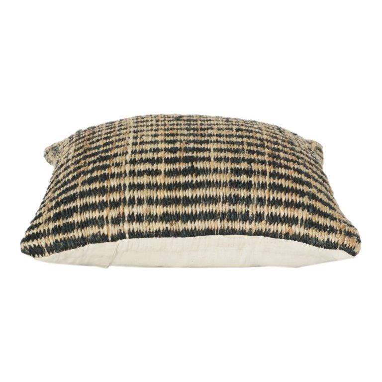 Handwoven Jute Cushion Cover | Natural & Black Striped Textured Throw Pillow Cover | Rustic Boho Home Décor