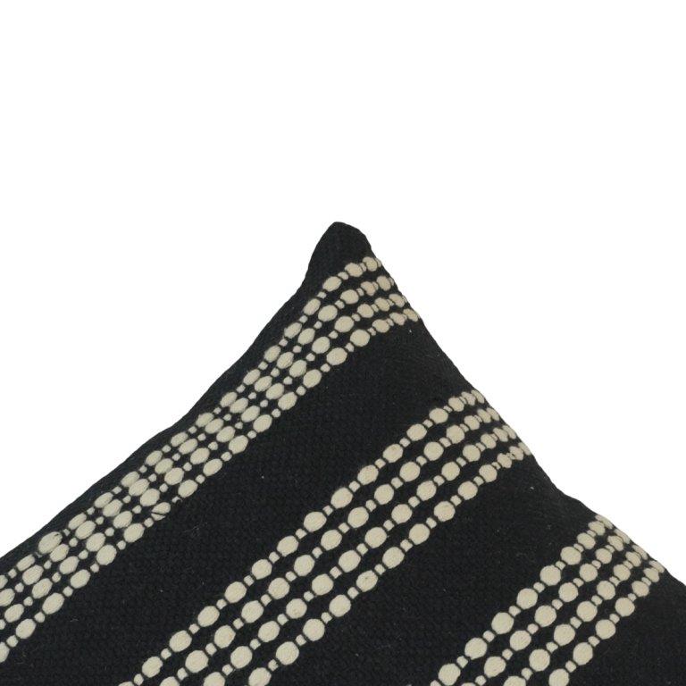 Handwoven Black & White Cotton Cushion Cover | Textured Dot Stripe Design | 45 x 45 cm