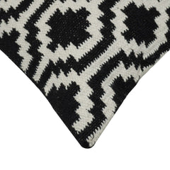 Handwoven Cotton Cushion Cover 45x45 cm | Black & White Geometric Woven Throw Pillow Cover | Modern Boho Home Décor