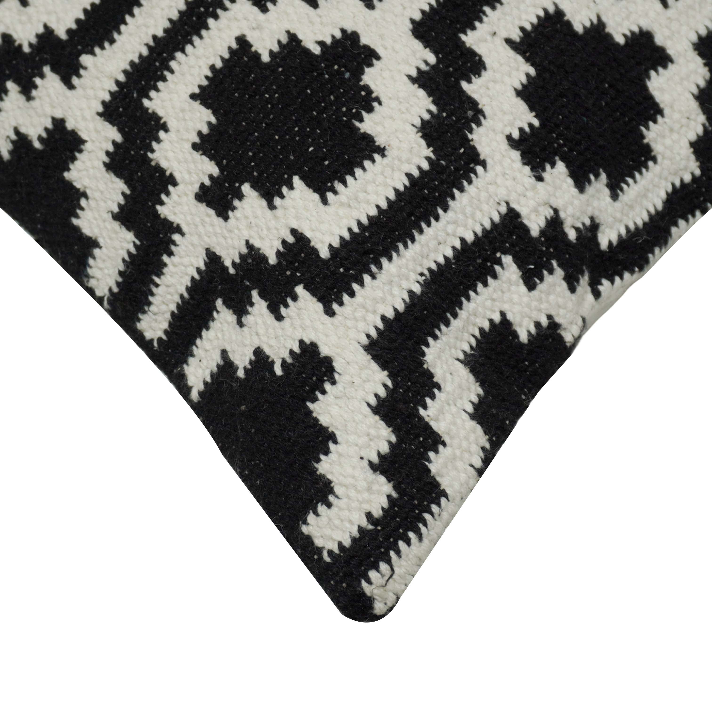 Handwoven Cotton Cushion Cover 45x45 cm | Black & White Geometric Woven Throw Pillow Cover | Modern Boho Home Décor