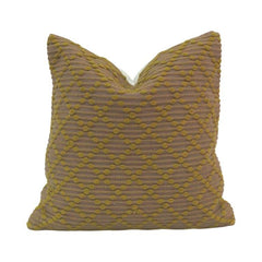 Handmade Cotton Textured Cushion Cover 45x45 cm – Geometric Embroidered Throw Pillow Cover in Mustard & Taupe