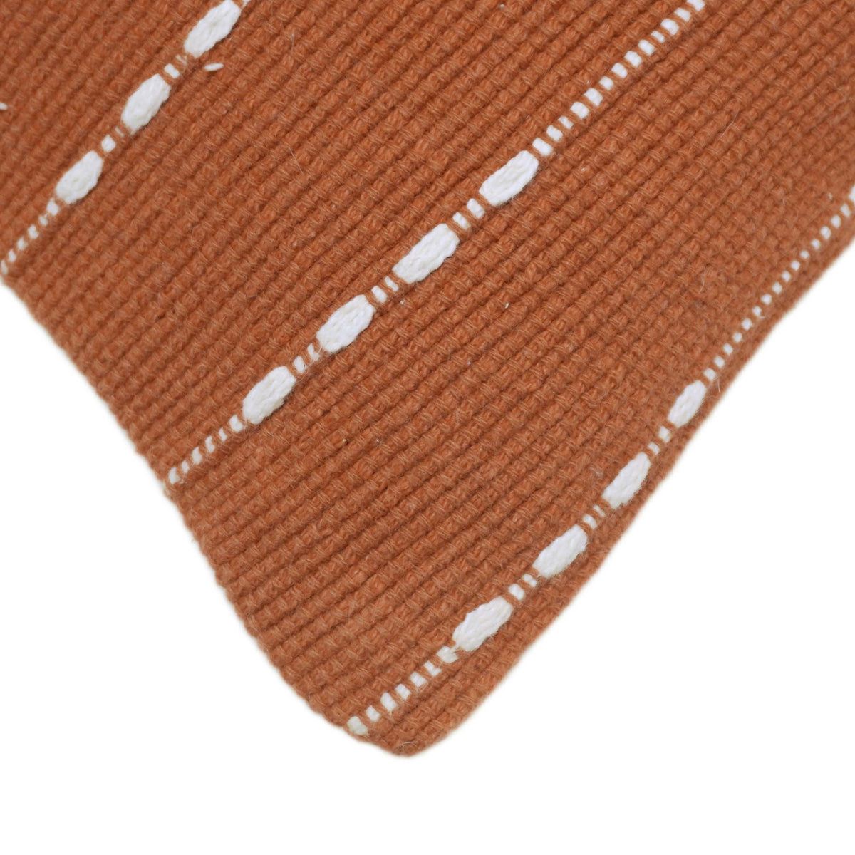 Handgewebter Kissenbezug aus Baumwolle 45x45 cm – Rostbraun & Weiß Gestreift