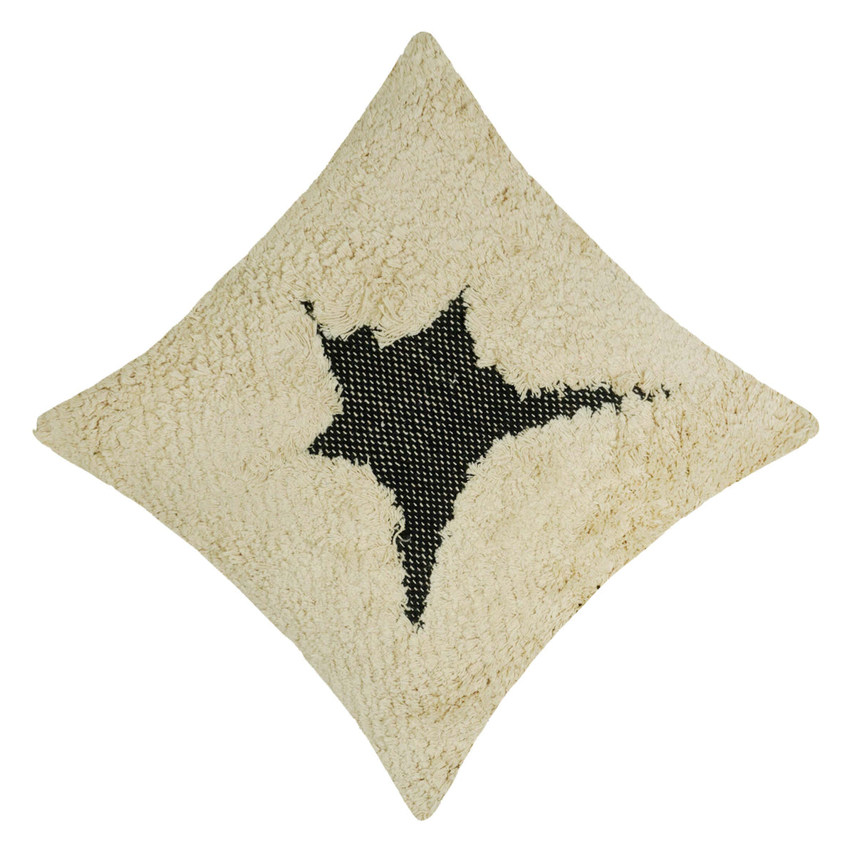 Handmade Tufted Cotton Cushion Cover 45x45 cm | Black Star Design on Ivory | Soft Textured Decorative Throw Pillow Cover | Hidden Zip