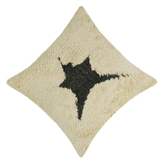 Handmade Tufted Cotton Cushion Cover 45x45 cm | Black Star Design on Ivory | Soft Textured Decorative Throw Pillow Cover | Hidden Zip