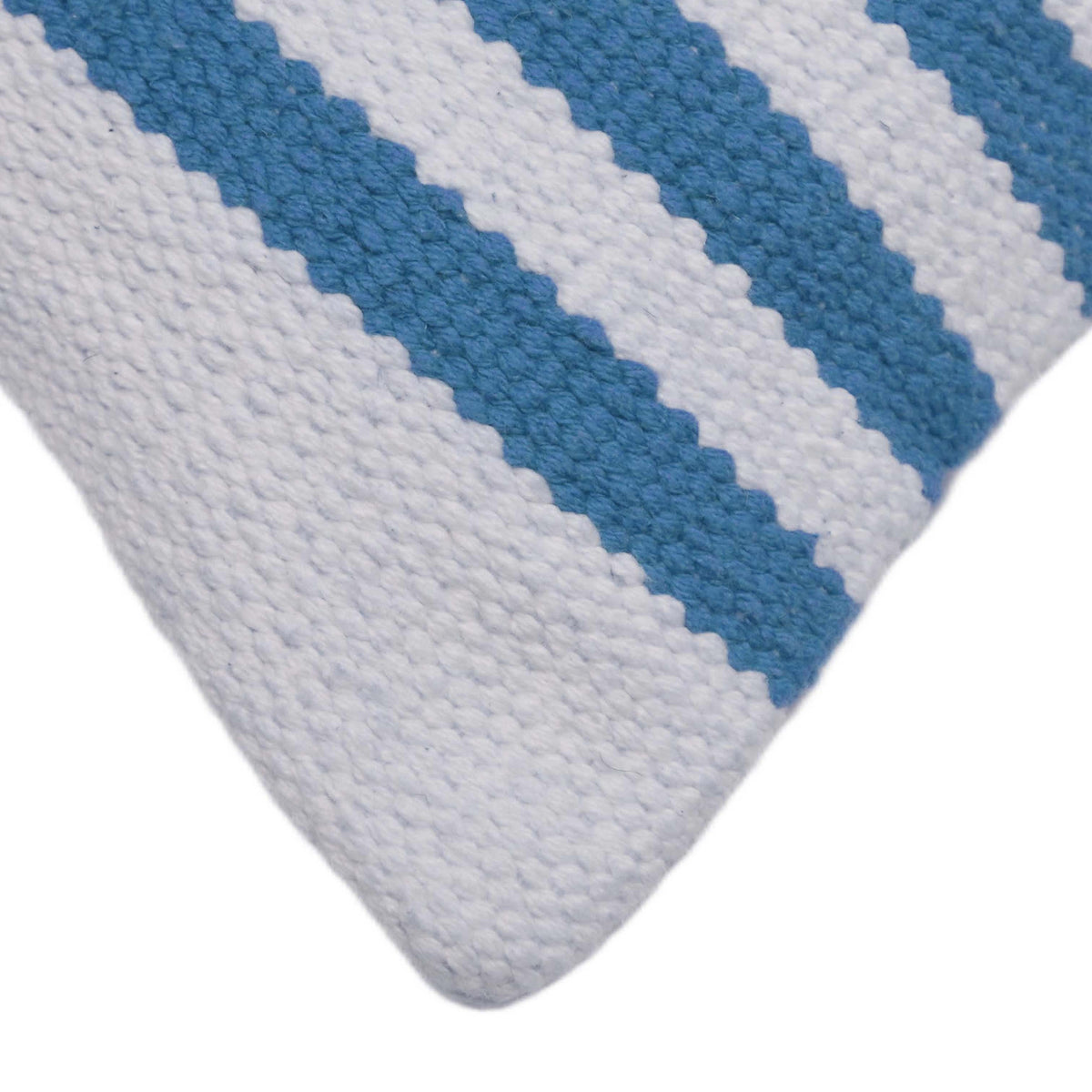Handwoven Blue & White Striped Cushion Cover 45x45 cm – Textured Cotton Look Home Décor