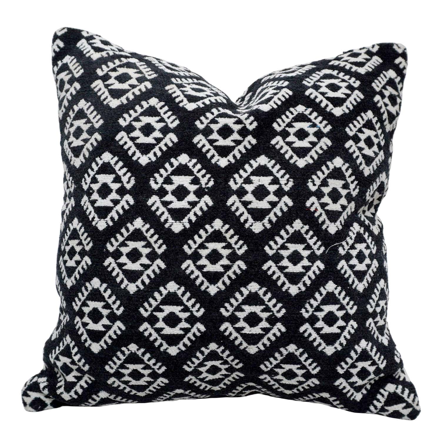 Handwoven Jacquard Cotton Cushion Cover 45x45 cm | Black & White Geometric Woven Design | Decorative Sofa Throw Pillow Cover | Hidden Zipper | 18x18 Inch