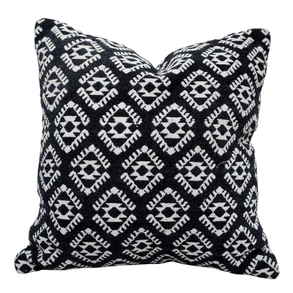 Handwoven Jacquard Cotton Cushion Cover 45x45 cm | Black & White Geometric Woven Design | Decorative Sofa Throw Pillow Cover | Hidden Zipper | 18x18 Inch
