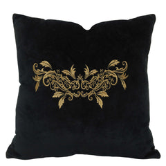 Luxury Black Velvet Machine Embroidered Cushion Cover 45x45 cm | Elegant Golden Floral Design | Decorative Throw Pillow Cover with Hidden Zip