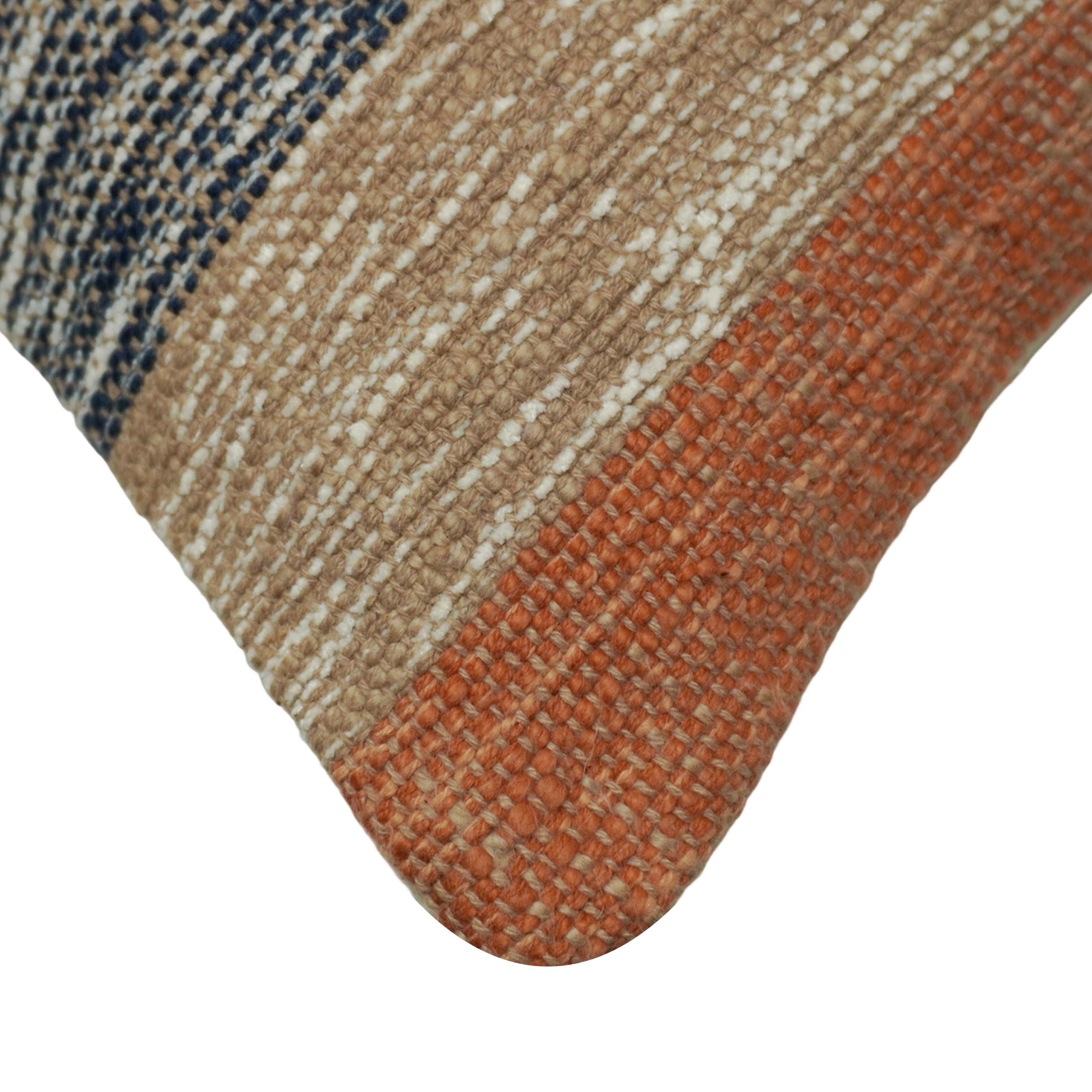 Handwoven Cotton Striped Cushion Cover 45x45 cm | Woven Textured Decorative Throw Pillow Cover | Rustic Boho Farmhouse Accent Cushion | Concealed Zipper