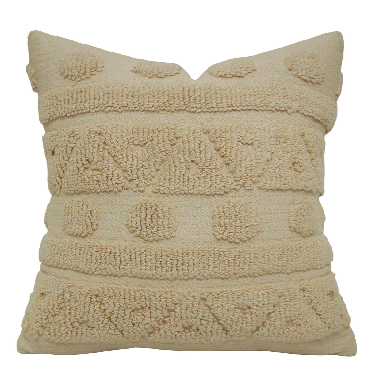 Handcrafted Cotton Tufted Loop Cushion Cover 45x45 cm | Boho Textured Decorative Throw Pillow Cover | Cream Ivory | Hidden Zipper | Modern Living Room & Bedroom Décor