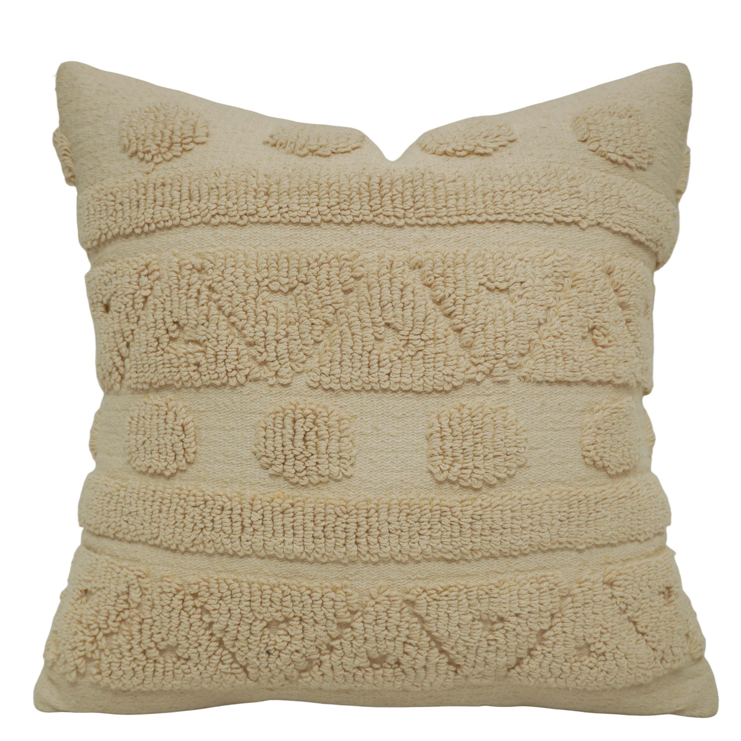 Handcrafted Cotton Tufted Loop Cushion Cover 45x45 cm | Boho Textured Decorative Throw Pillow Cover | Cream Ivory | Hidden Zipper | Modern Living Room & Bedroom Décor