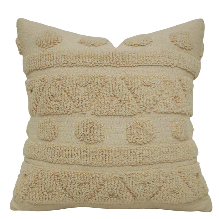 Handcrafted Cotton Tufted Loop Cushion Cover 45x45 cm | Boho Textured Decorative Throw Pillow Cover | Cream Ivory | Hidden Zipper | Modern Living Room & Bedroom Décor