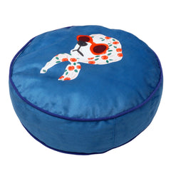 Printed Round Velvet Cushion Cover with Stylish Dog Illustration | Decorative Throw Pillow Cover | 40 x 40 cm | Concealed Zip Closure