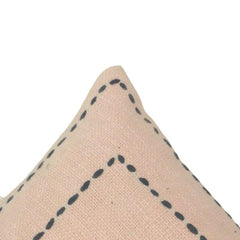 Hand Embroidered Cotton Cushion Cover 45x45 cm | Minimalist Border Stitch Decorative Pillow Cover | Beige & Black Accent Cushion
