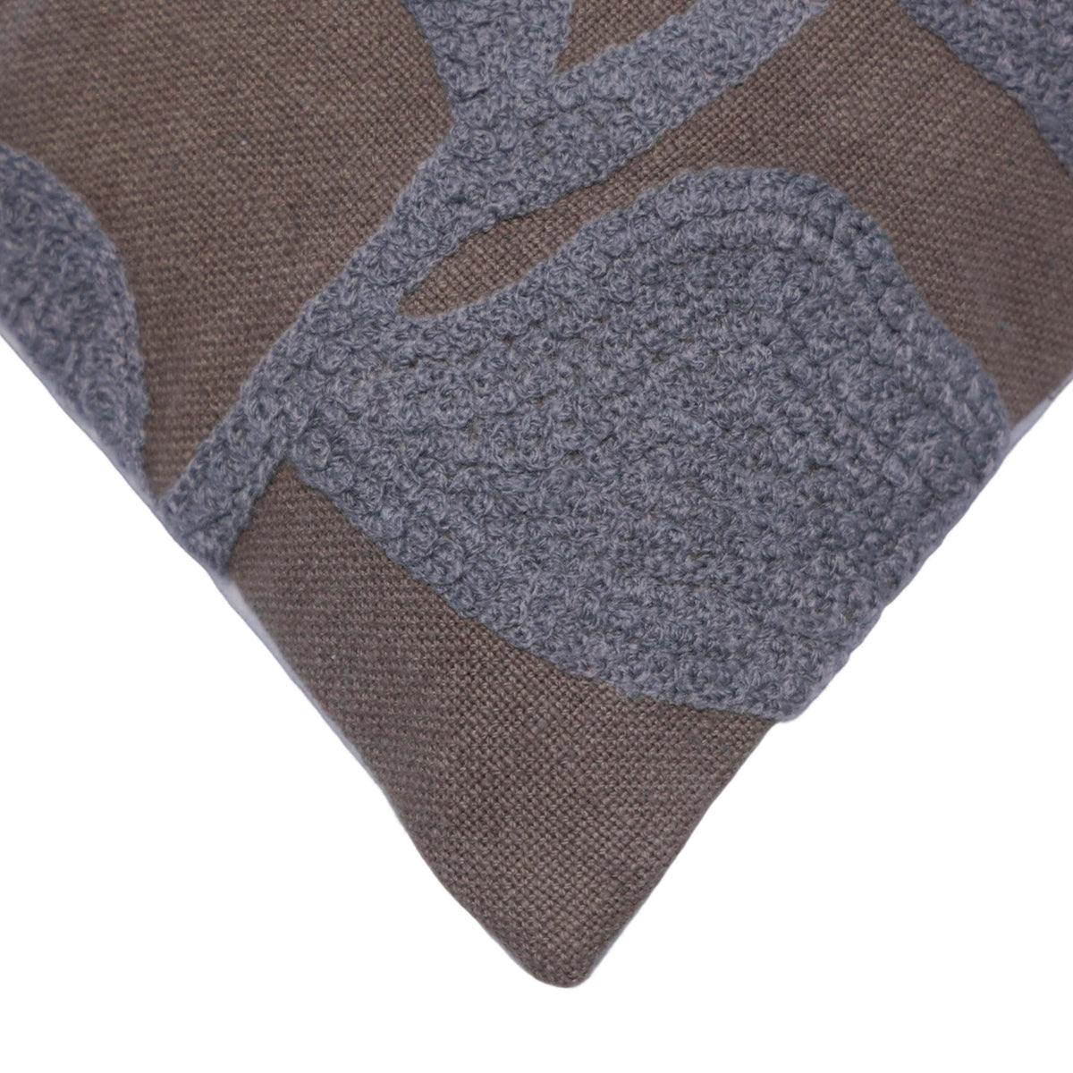 45x45 cm Machine Embroidered Cotton Cushion Cover | Modern Leaf Pattern | Decorative Throw Pillow Cover with Concealed Zip | Grey & Brown