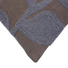 45x45 cm Machine Embroidered Cotton Cushion Cover | Modern Leaf Pattern | Decorative Throw Pillow Cover with Concealed Zip | Grey & Brown